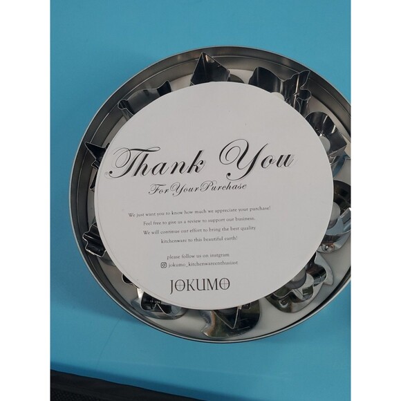 JOKUMO 10 Pc Linzer Cutters 430 Stainless  Steel Cookie Cutter Set In Round Tin - Picture 11 of 15